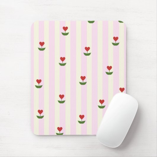 Sweet Heart Flower Pattern – Soft Pink Striped Mousepad (Mit Mouse)