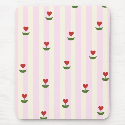 Sweet Heart Flower Pattern – Soft Pink Striped Mousepad (Vorne)