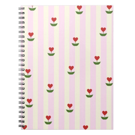 Sweet Heart Flower Pattern – Soft Pink Striped Notizblock (Vorderseite)