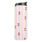 Sweet Heart Flower Pattern – Soft Pink Striped Thermosbecher (Nach links gedreht)