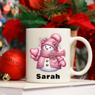 Sweet Heart Holding Pink Snowman Weihnachten Kaffeetasse