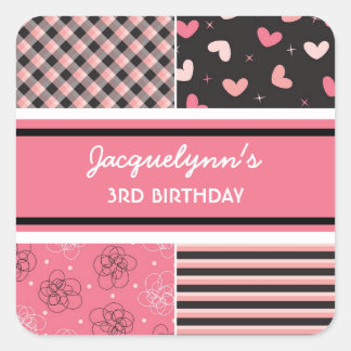 Sweet Heart Pink Black Girl Geburtstagsparty Stick Quadratischer Aufkleber