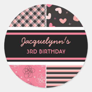 Sweet Heart Pink Black Girl Geburtstagsparty Stick Runder Aufkleber