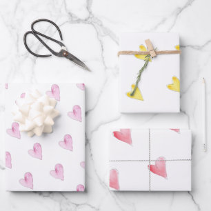 Sweet Hearts Art Liebe Rosa Gelber Spaß Geschenkpapier Set