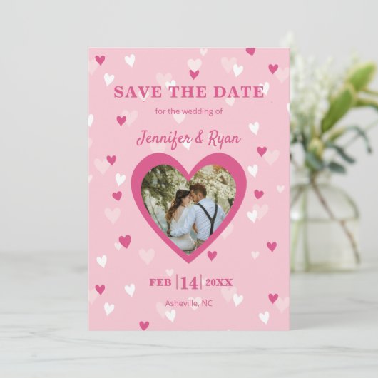 Sweet Hearts Custom Foto Pink Save The Date (Stehend Vorderseite)