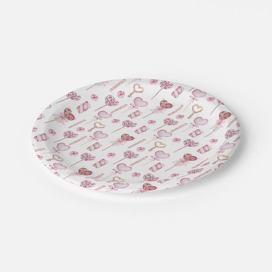 Sweet Hearts Muster Pappteller (Schrägansicht)