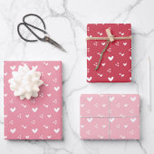 Sweet Hearts Muster Rot und Rosa Geschenkpapier Set