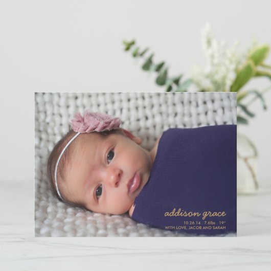 SWEET HELLO Geburtsankündigung // Imitats Gold Foi Ankündigung (Stehend Vorderseite)