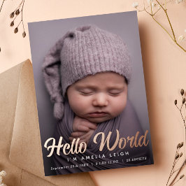 Sweet Hello World Foil Birth Foto Ankündigung