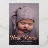 Sweet Hello World Foil Birth Foto Ankündigung (Vorderseite)