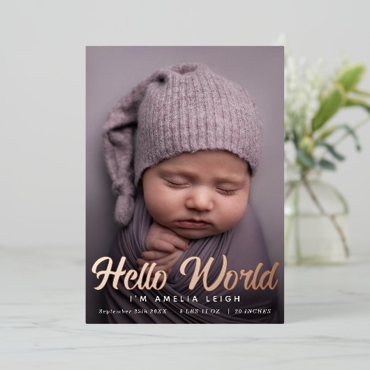 Sweet Hello World Foil Birth Foto Ankündigung (Stehend vorne)