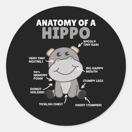 Sweet Hippo Statement Anatomie eines Hippo Runder Aufkleber (Vorderseite)