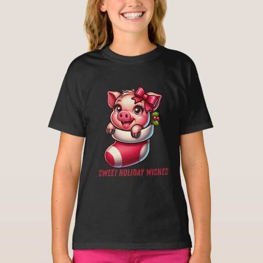 Sweet Holiday Piglet in Stocking T-Shirt (Vorderseite)