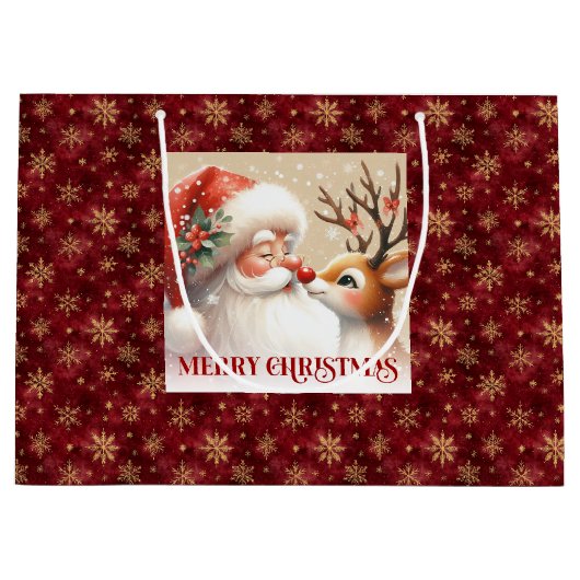 Sweet Holiday Santa Claus Red Nose Rudolph Bag Große Geschenktüte (Vorderseite)