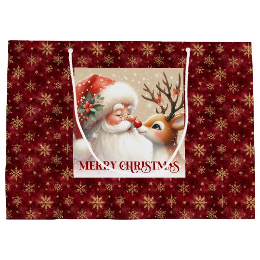 Sweet Holiday Santa Claus Red Nose Rudolph Bag Große Geschenktüte (Rückseite)