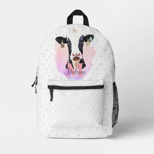 Sweet Holstein Kuh Kids Pink Name Monogram Animal Bedruckter Rucksack (Vorderseite)