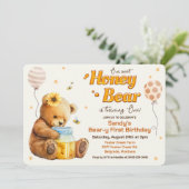 Sweet Honey Bear Birthday Einladung (Stehend Vorderseite)