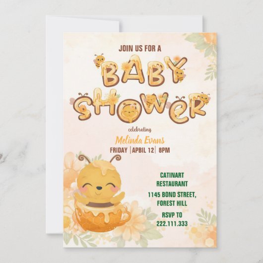 Sweet Honey Bee Baby Shower Invitation Einladung (Vorderseite)
