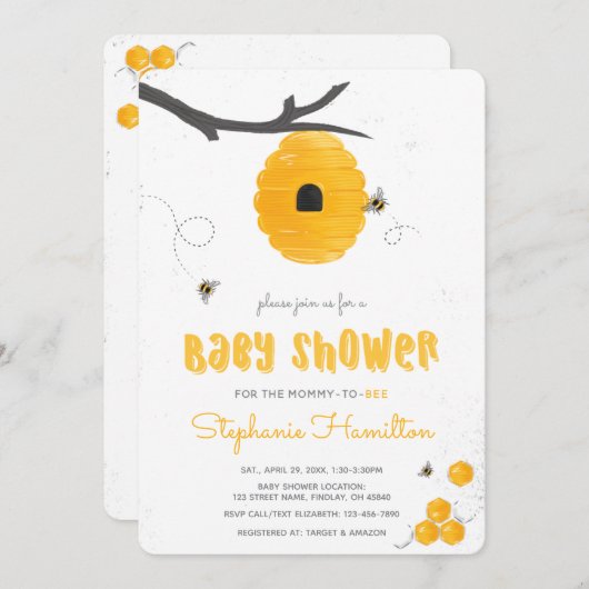 Sweet Honey Bee Gender Neutral Baby Dusche Einladung (Vorne/Hinten)