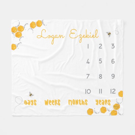 Sweet Honey Bee Gender Neutral Baby Milestone Fleecedecke (Vorderseite (Horizontal))