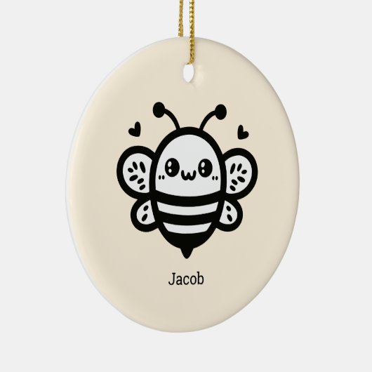 Sweet Honey Bee - Kawaii Kinderzimmer Line Art Keramik Ornament (Rechts)