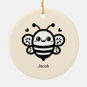 Sweet Honey Bee - Kawaii Kinderzimmer Line Art Keramik Ornament (Hinten)