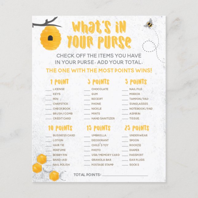 Sweet Honey Bee Yellow Baby Shower Pursuit Game (Vorderseite)