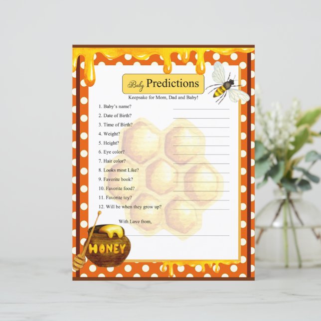 Sweet Honeybee Baby Shower Baby Predication Game (Stehend Vorderseite)