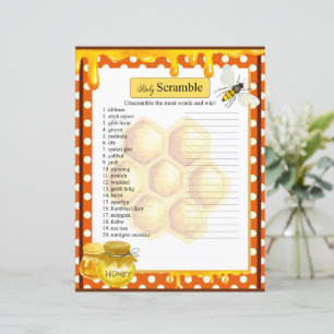 Sweet Honeybee Baby Shower Word Scramble Game