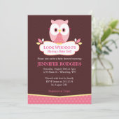 Sweet Hoot Owl Babydusche Einladungen - Rosa (Stehend Vorderseite)