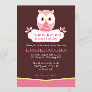 Sweet Hoot Owl Babydusche Einladungen - Rosa
