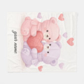 Sweet Hugs & Hearts: Soft Watercolor Cuddling Bear Fleecedecke (Vorderseite (Horizontal))