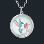 Sweet Hummingbird und Blume Kristallkunst Versilberte Kette<br><div class="desc">Elegantes Hummingbird und Blume Design.</div>