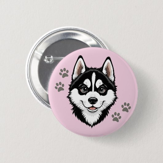 Sweet Husky Puppy Siberian Button (Vorne & Hinten)