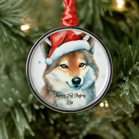 Sweet Husky Welpe im Schnee Erste Weihnachten Ornament Aus Metall (Baum)