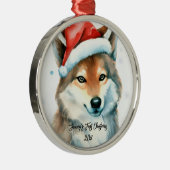 Sweet Husky Welpe im Schnee Erste Weihnachten Ornament Aus Metall (Rechts)