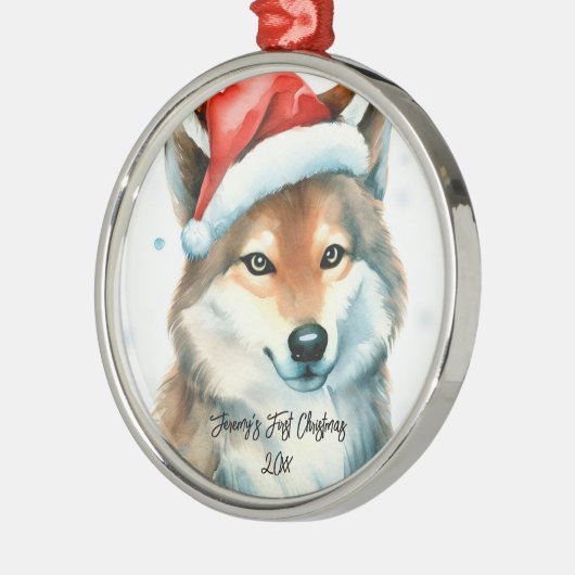Sweet Husky Welpe im Schnee Erste Weihnachten Ornament Aus Metall (Links)