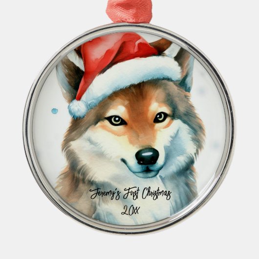 Sweet Husky Welpe im Schnee Erste Weihnachten Ornament Aus Metall (Vorne)