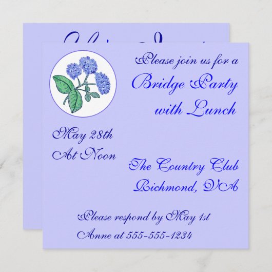 Sweet Hydrangea Bridge Party Einladung (Vorne/Hinten)