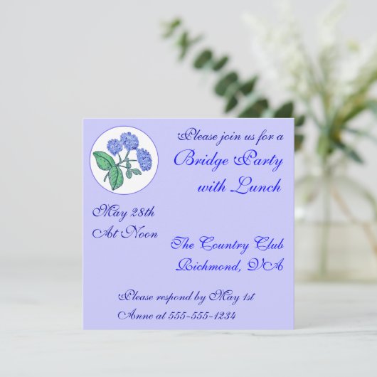 Sweet Hydrangea Bridge Party Einladung (Stehend Vorderseite)