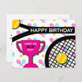Sweet I Liebe Tennis pink und blau Tennis Geburtst Postkarte (Vorne/Hinten)