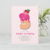 Sweet Ice Cream 3. Geburtstag Einladung (Stehend Vorderseite)