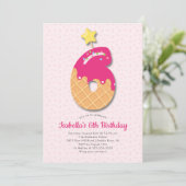 Sweet Ice Cream 6. Geburtstag Einladung (Stehend Vorderseite)