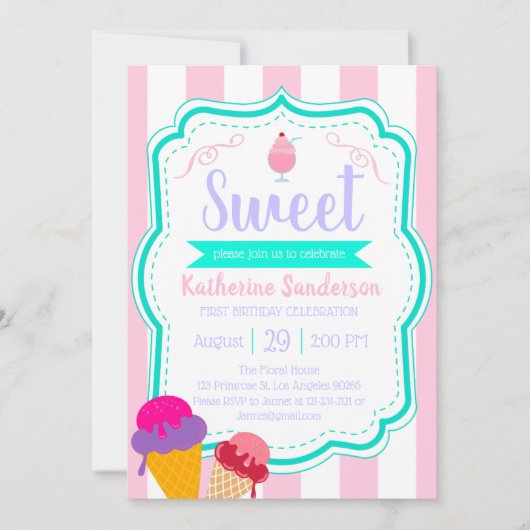 Sweet Ice-Cream Baby Sprinkle Candy Shop Geburtsta Einladung (Vorderseite)