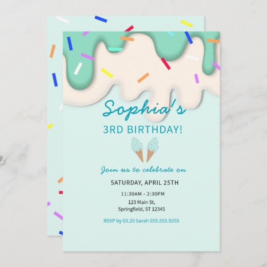Sweet Ice Cream Birthday Einladung (Vorne/Hinten)