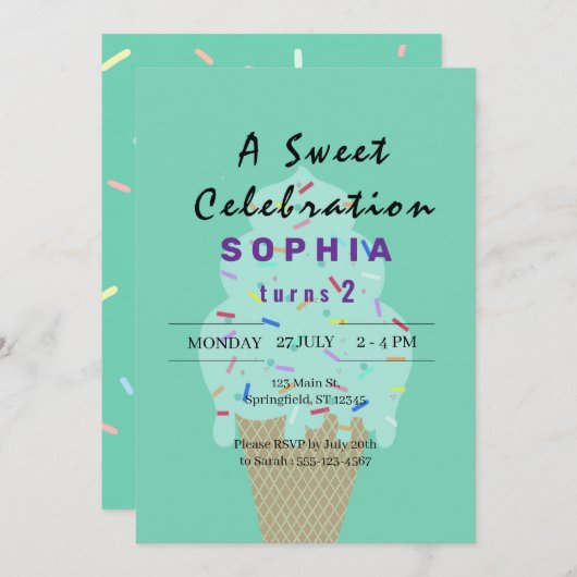 Sweet Ice Cream Birthday Einladung (Vorne/Hinten)