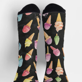Sweet Ice Cream Chalk Zeichnend Muster Schwarz Socken
