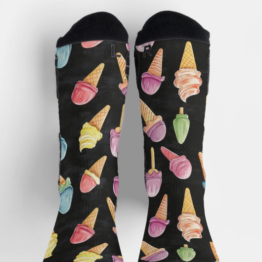 Sweet Ice Cream Chalk Zeichnend Muster Schwarz Socken (Oben)