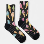 Sweet Ice Cream Chalk Zeichnend Muster Schwarz Socken (Rechts)