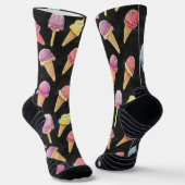 Sweet Ice Cream Chalk Zeichnend Muster Schwarz Socken (Gewinkelt)